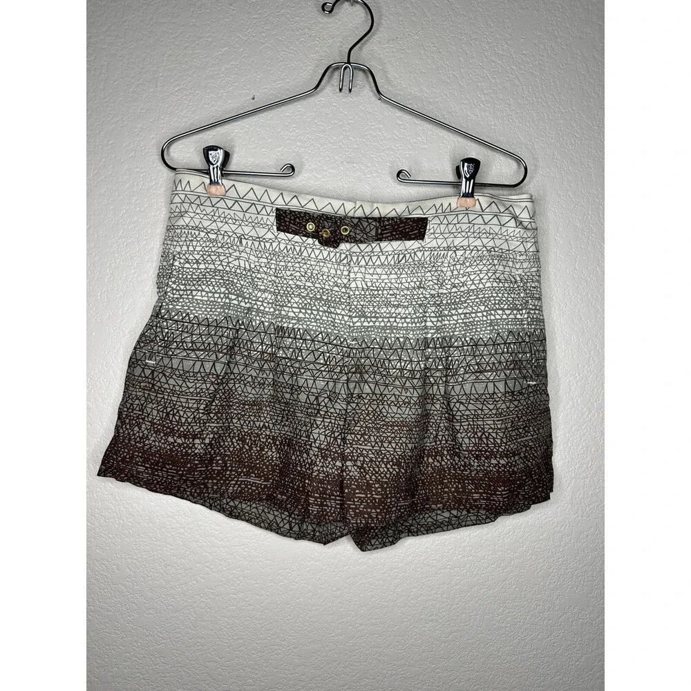 Anthropologie Coquille Ombré Scribble Short sz 4 Beige Brown Pleated Linen Blend - Picture 5 of 11
